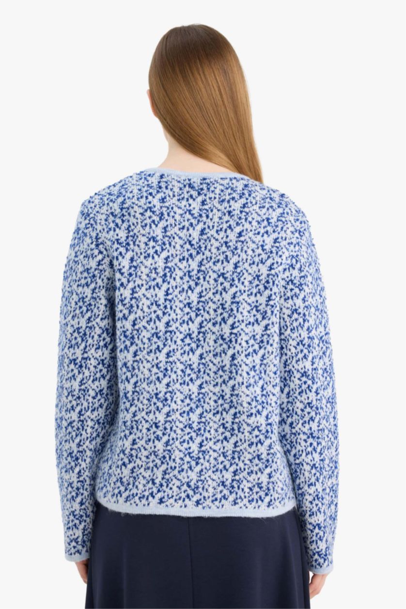 نساء أزرق فاتح سترة تريكو قصة عادية برقبة مستديرة