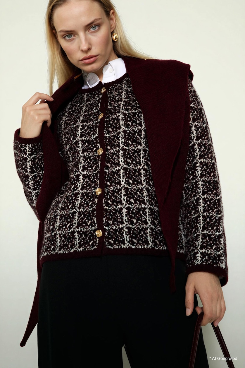 Women Bordeaux Regular Fit Knitwear Cardigan