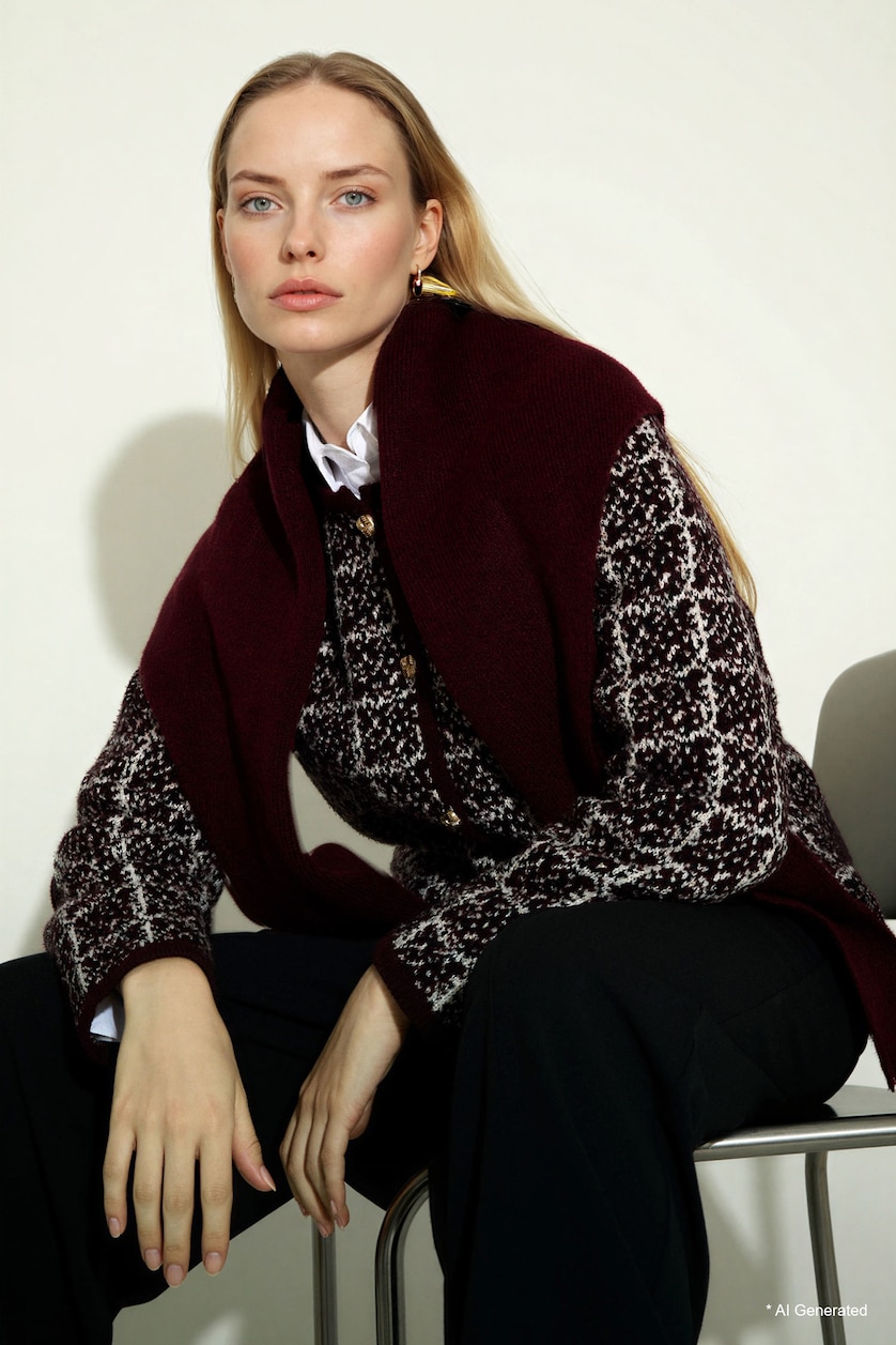 Women Bordeaux Regular Fit Knitwear Cardigan