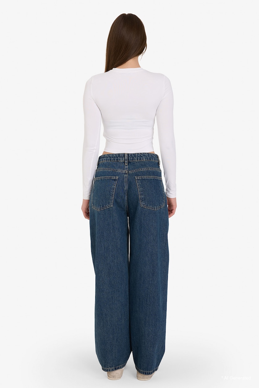 FEMME Bleu Jean taille haute Coupe baril