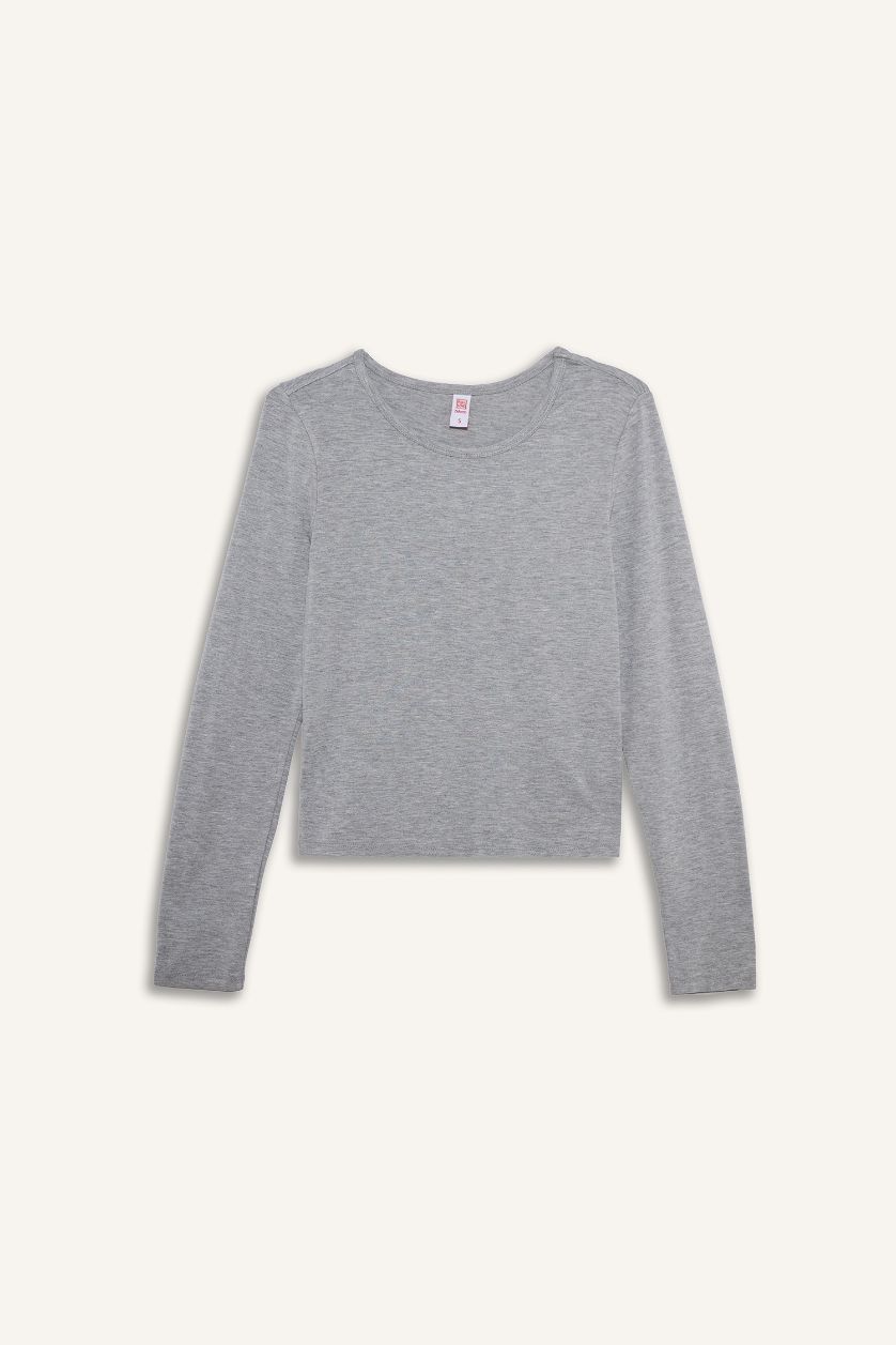 WOMAN Grey Melange Crew Neck Long Sleeve Pajama Top