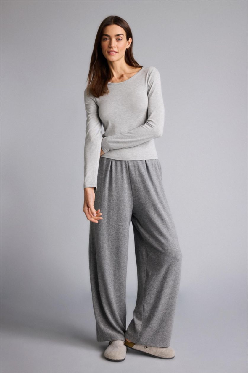 WOMAN Grey Melange Crew Neck Long Sleeve Pajama Top