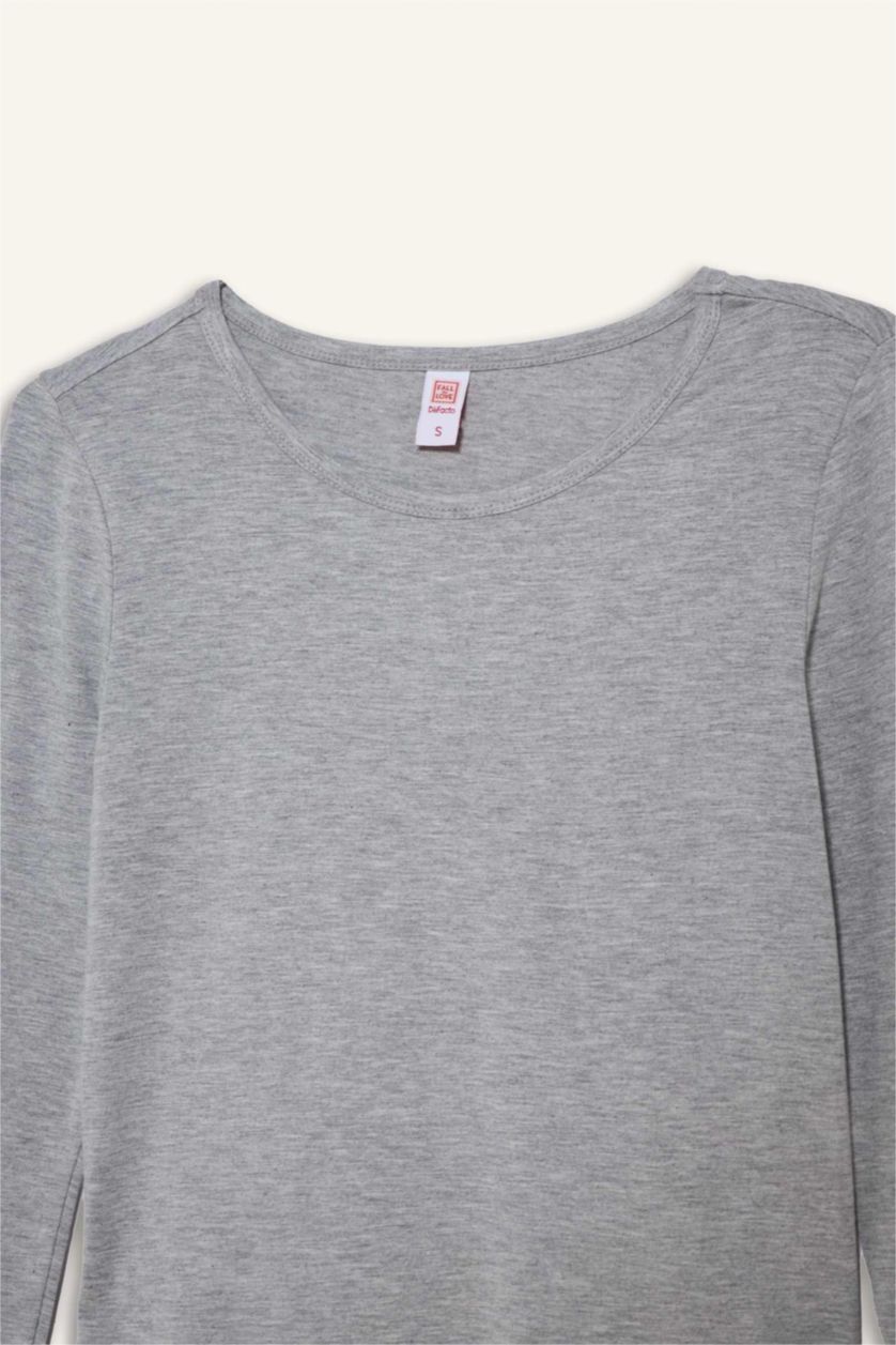 WOMAN Grey Melange Crew Neck Long Sleeve Pajama Top
