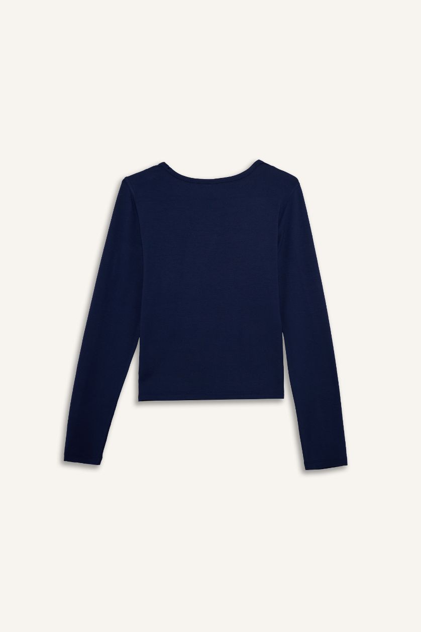 Kadın Lacivert Bisiklet Yaka Uzun Kollu Üst