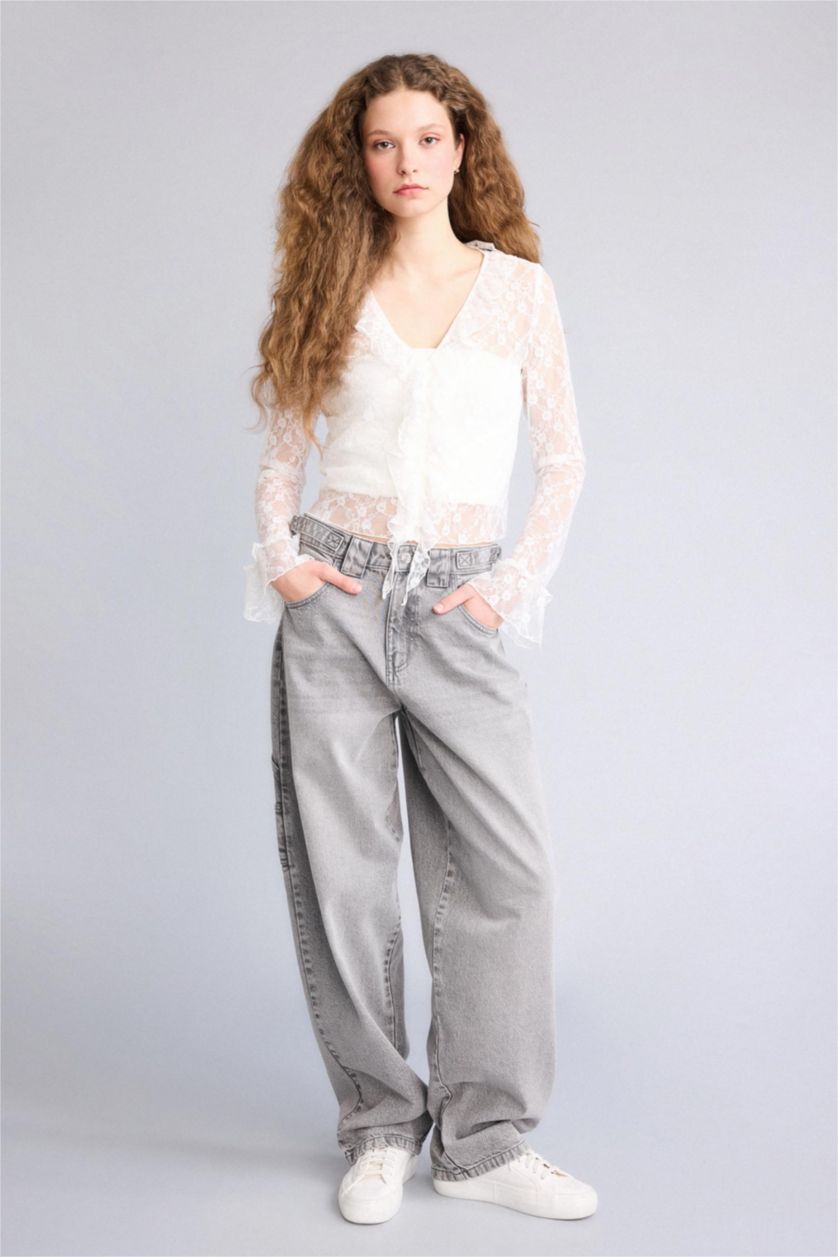 Әйелдерге АҚ ұзын бұлшықет пішімі v жаға Ұзын Жеңді Блуза