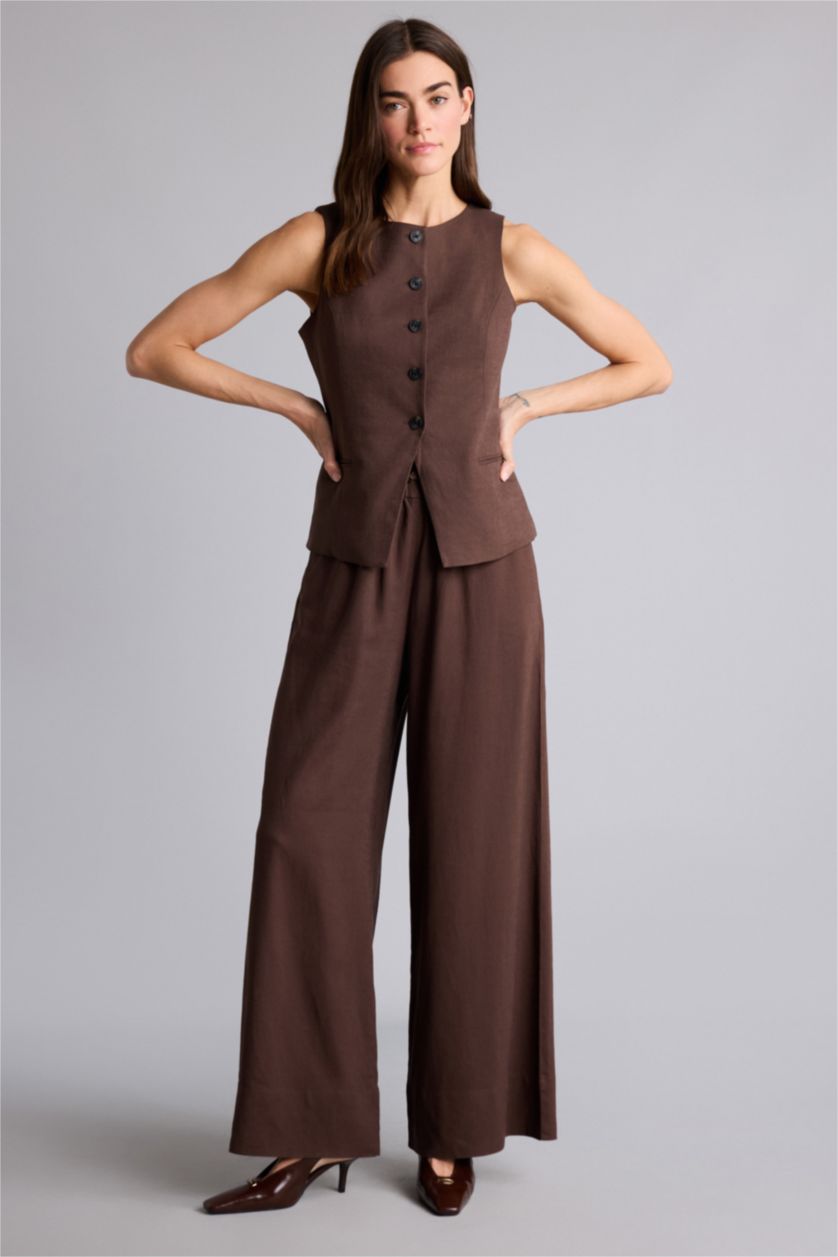 Женщины Коричневый Normal Waist Wide Leg Trousers