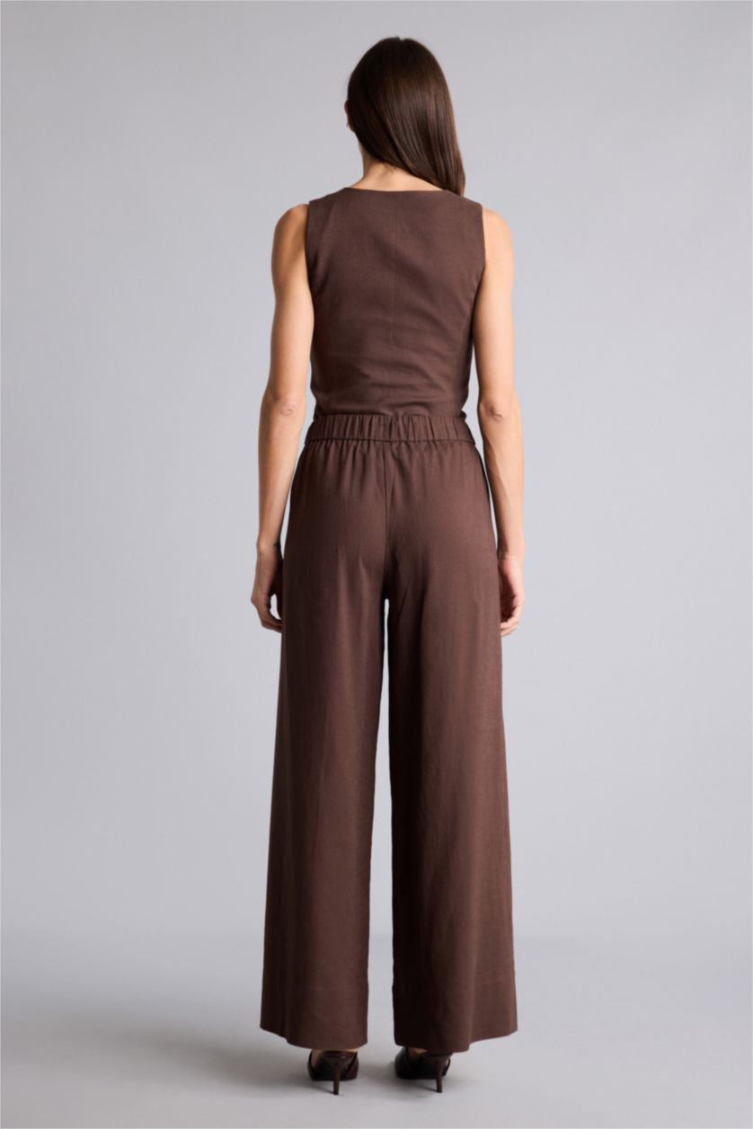 Женщины Коричневый Normal Waist Wide Leg Trousers
