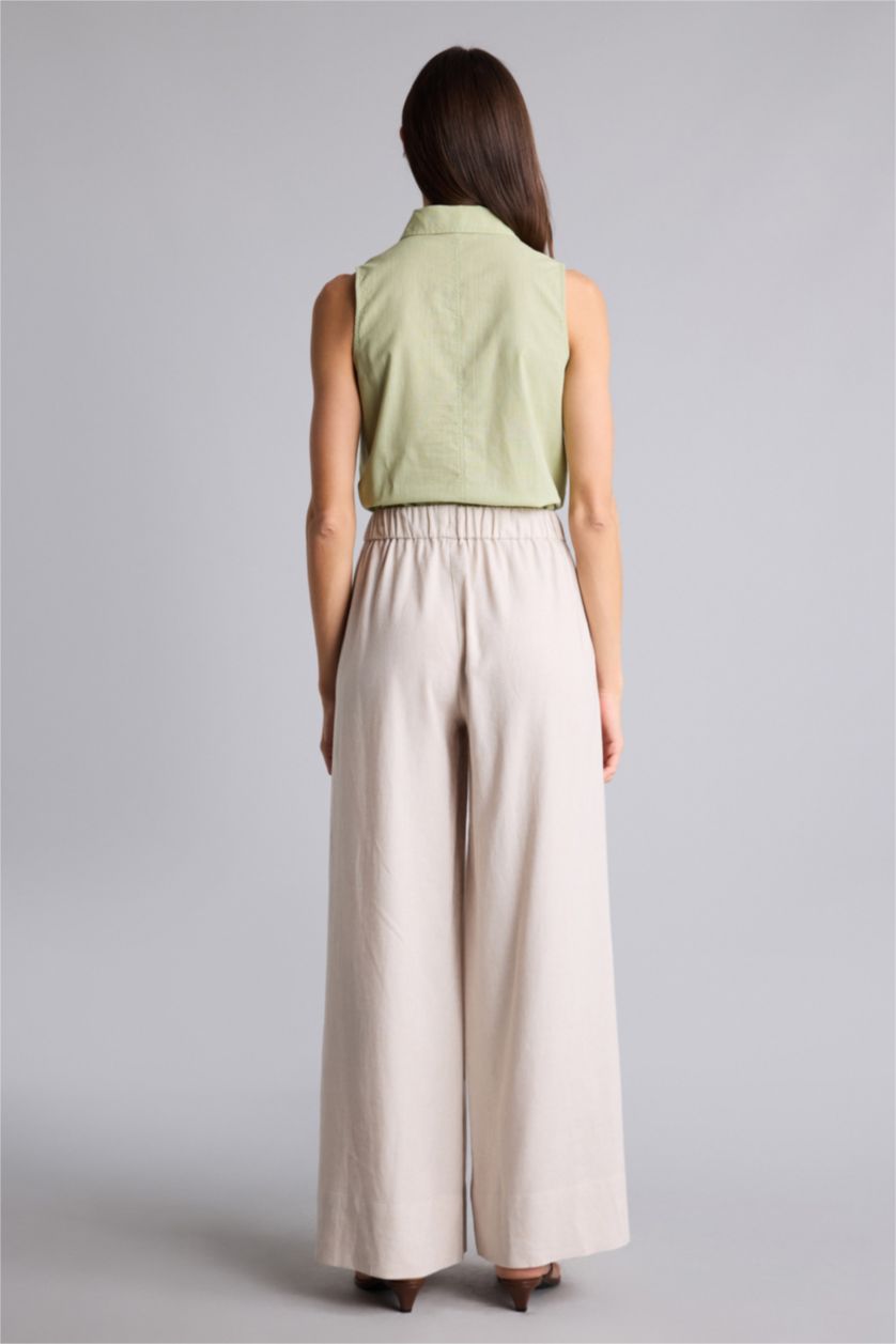 Женщины Бежевый Длинные брюки Wide Leg из смесового льна с нормальной посадкой деталью кармана и широкими штанинами