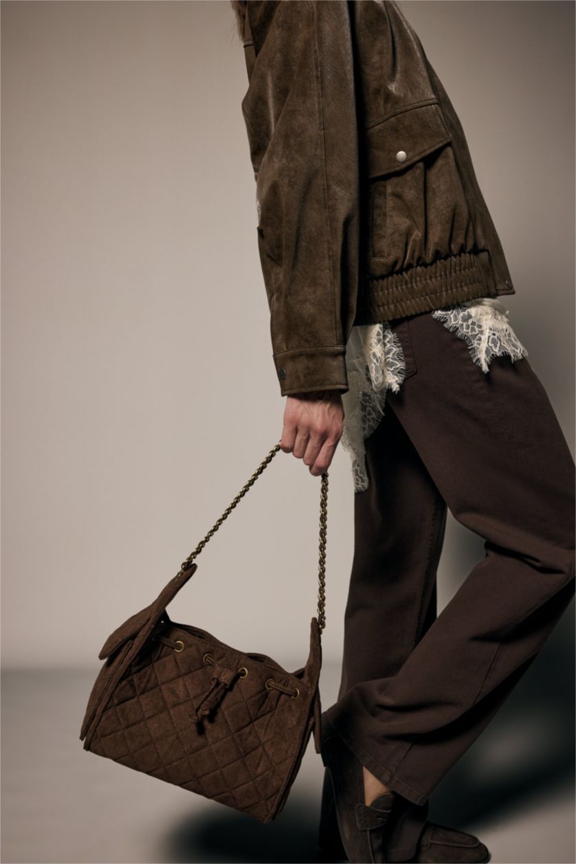 Kadın Kahve Kadın Süet Omuz Çantası