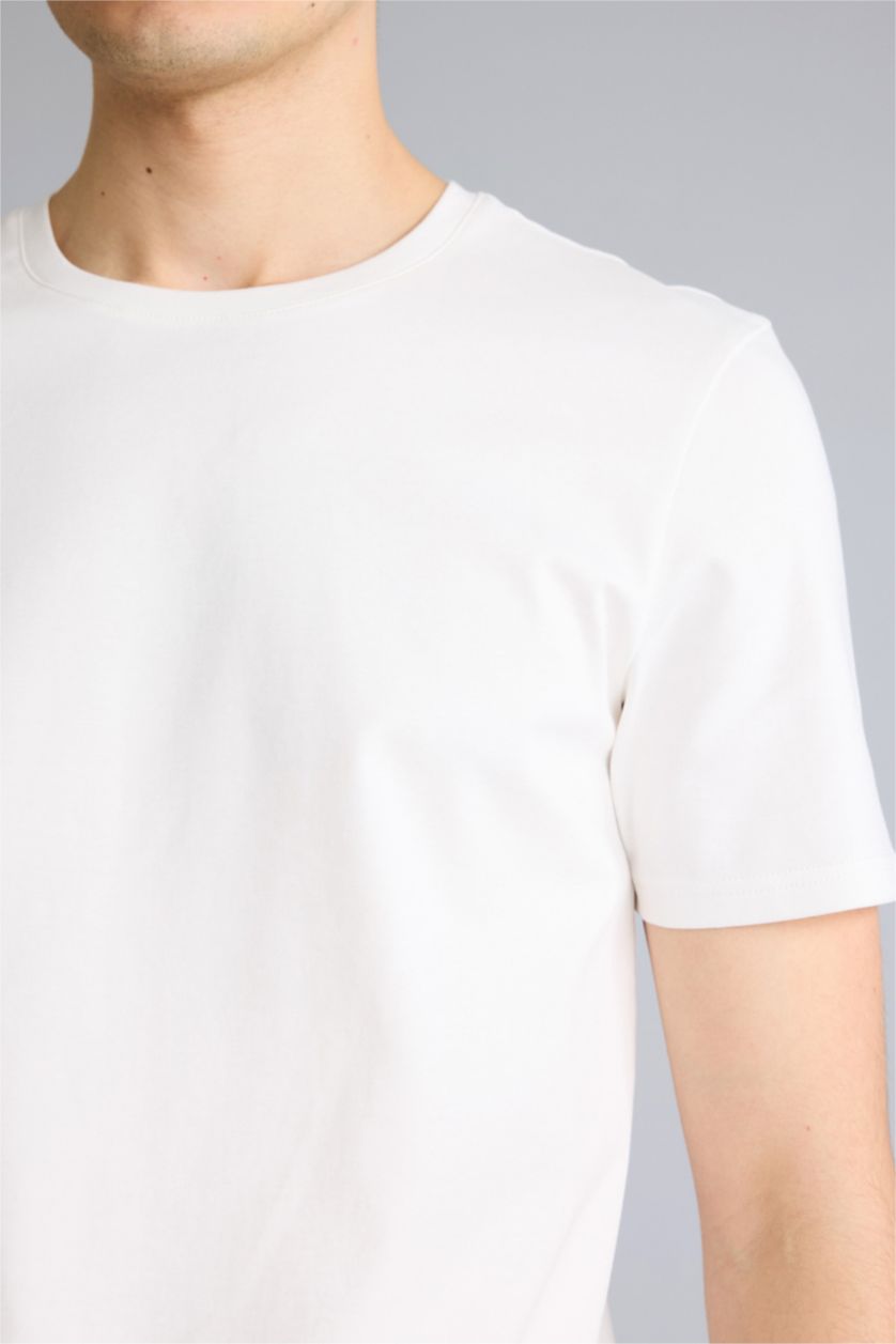 Erkek Beyaz Slım Fıt Premium Kısa Kollu Tişört