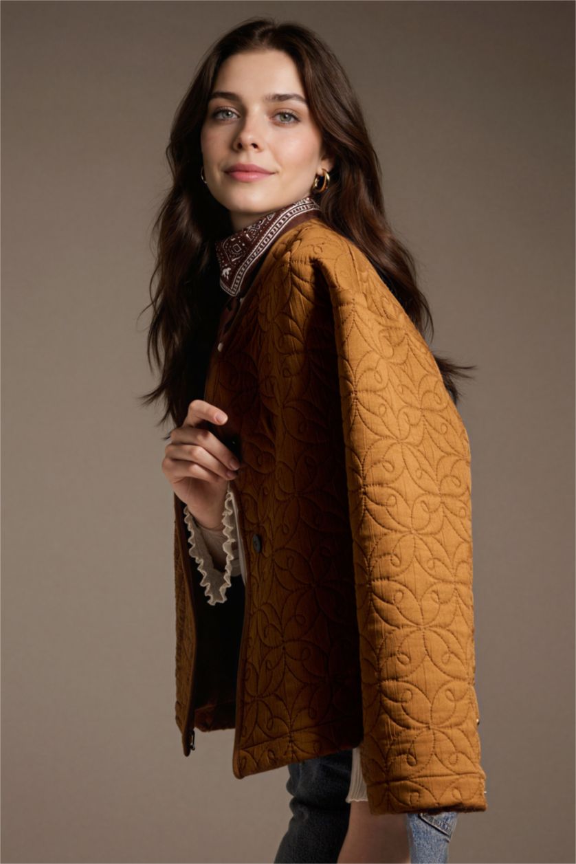 Kadın Camel Regular Fıt V Yaka Blazer Ceket