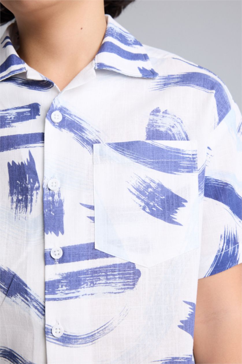 Erkek Çocuk - Genç Erkek Ekru Keten Görünümlü Gömlek Erkek Çocuk