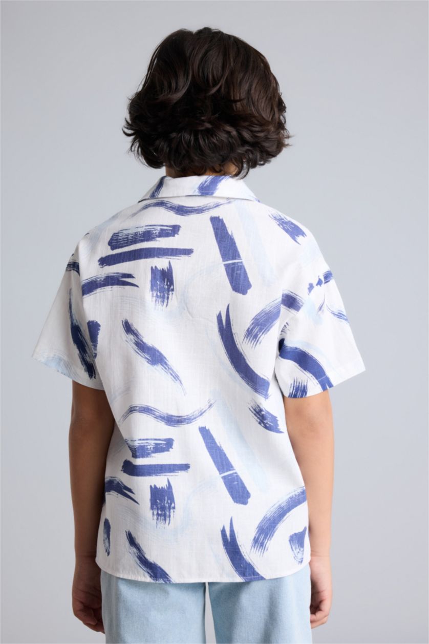 Erkek Çocuk - Genç Erkek Ekru Keten Görünümlü Gömlek Erkek Çocuk