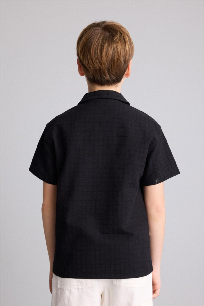 BOYS & TEENS Black Boy Regular Fit Tropical Patterned Short Sleeve Shirt