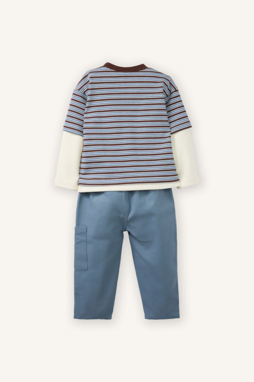 BABY BOY Light Indigo Baby Boy Stripped T-Shirt and Pants 2 Piece Set