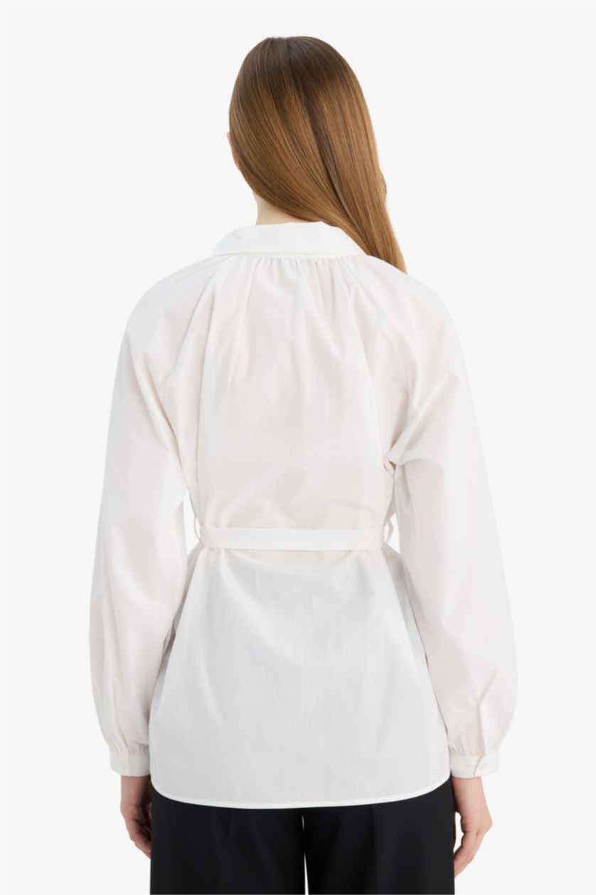 نساء اوف وايت قميص بوبلين قصة مريحة