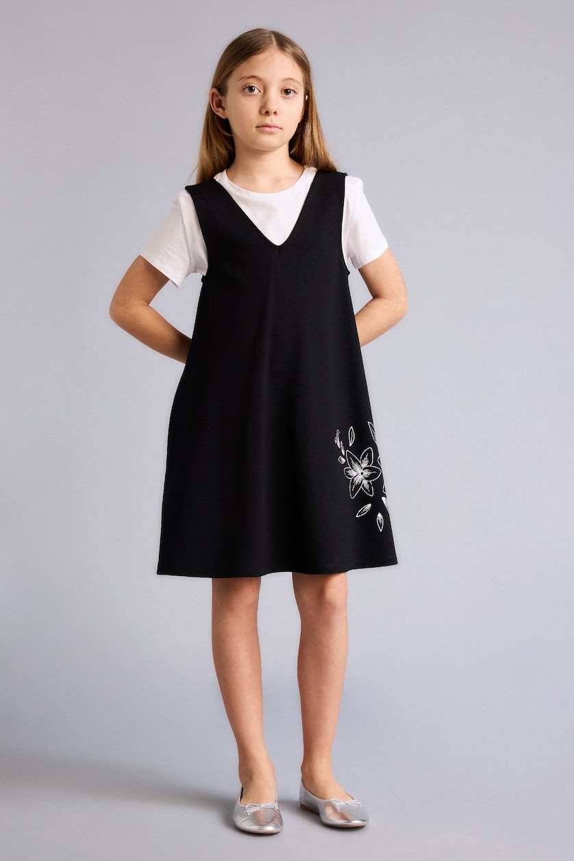 GIRLS & TEENS Black 2 piece A Cut Short Sleeve Knitted Dress