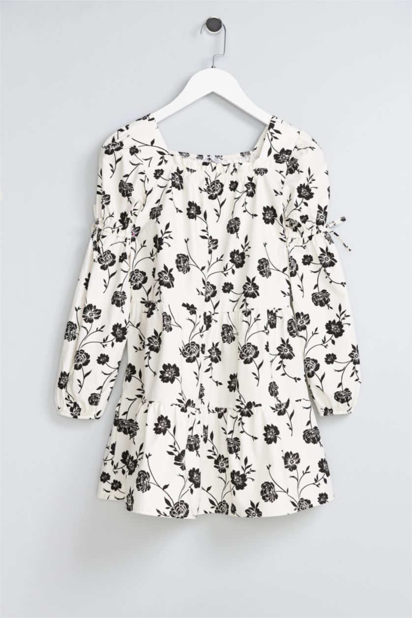 GIRLS & TEENS Ecru Girl Floral Cotton Dress