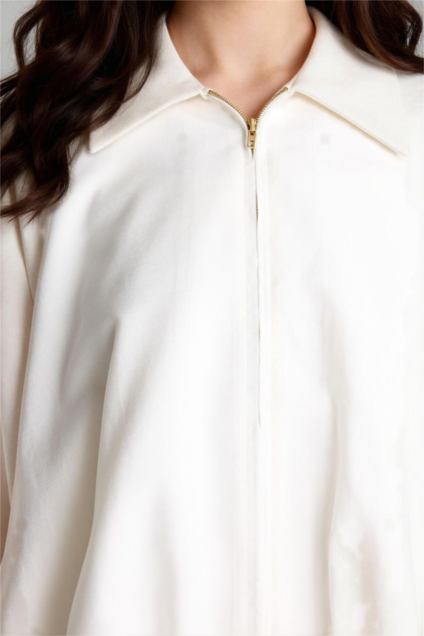 WOMAN Ecru Relax Fit Shirt Collar Woven Blazer