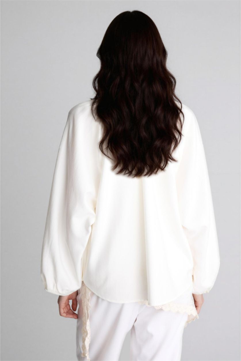 WOMAN Ecru Relax Fit Shirt Collar Woven Blazer