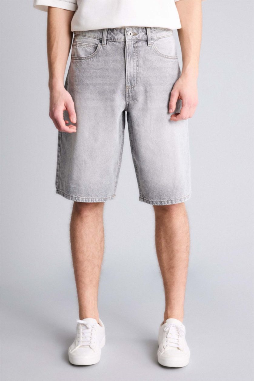 Мужчины Светло-серый Джинсовые бермуды Baggy Fit