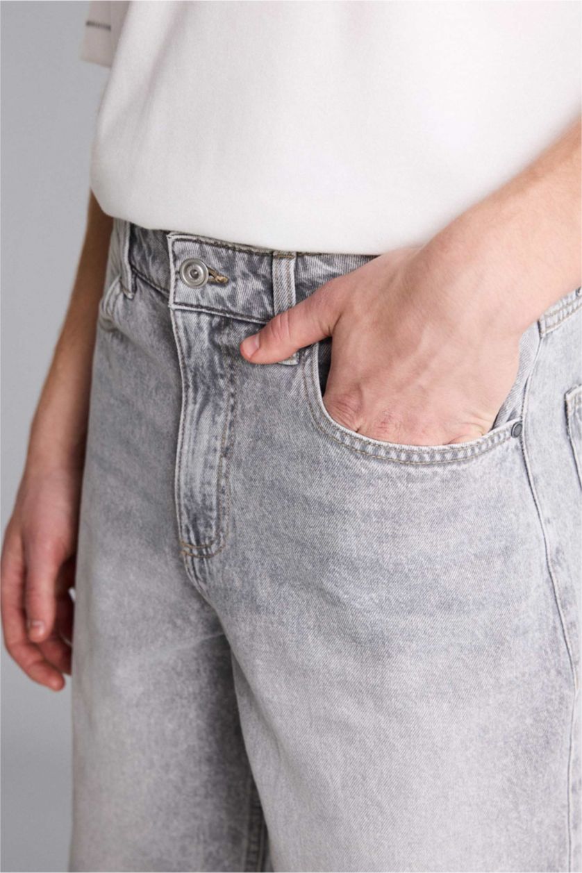 Мужчины Светло-серый Джинсовые бермуды Baggy Fit