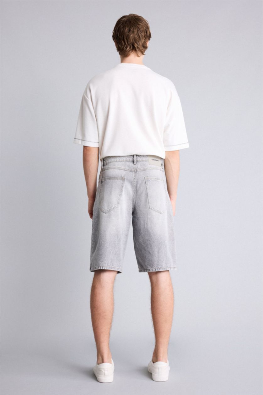 Мужчины Светло-серый Джинсовые бермуды Baggy Fit