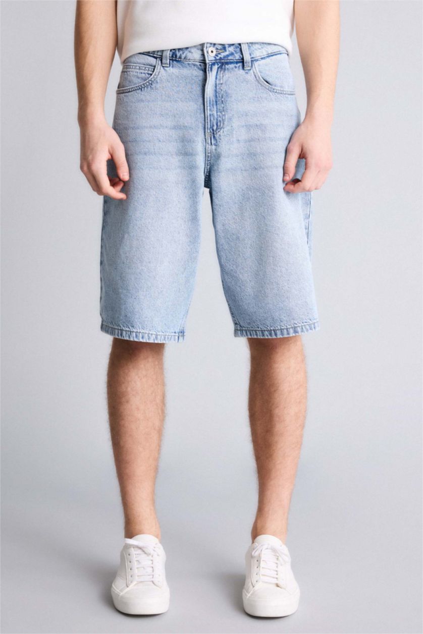 Ерлер Ашық Көк Baggy Fit джинс бермуд