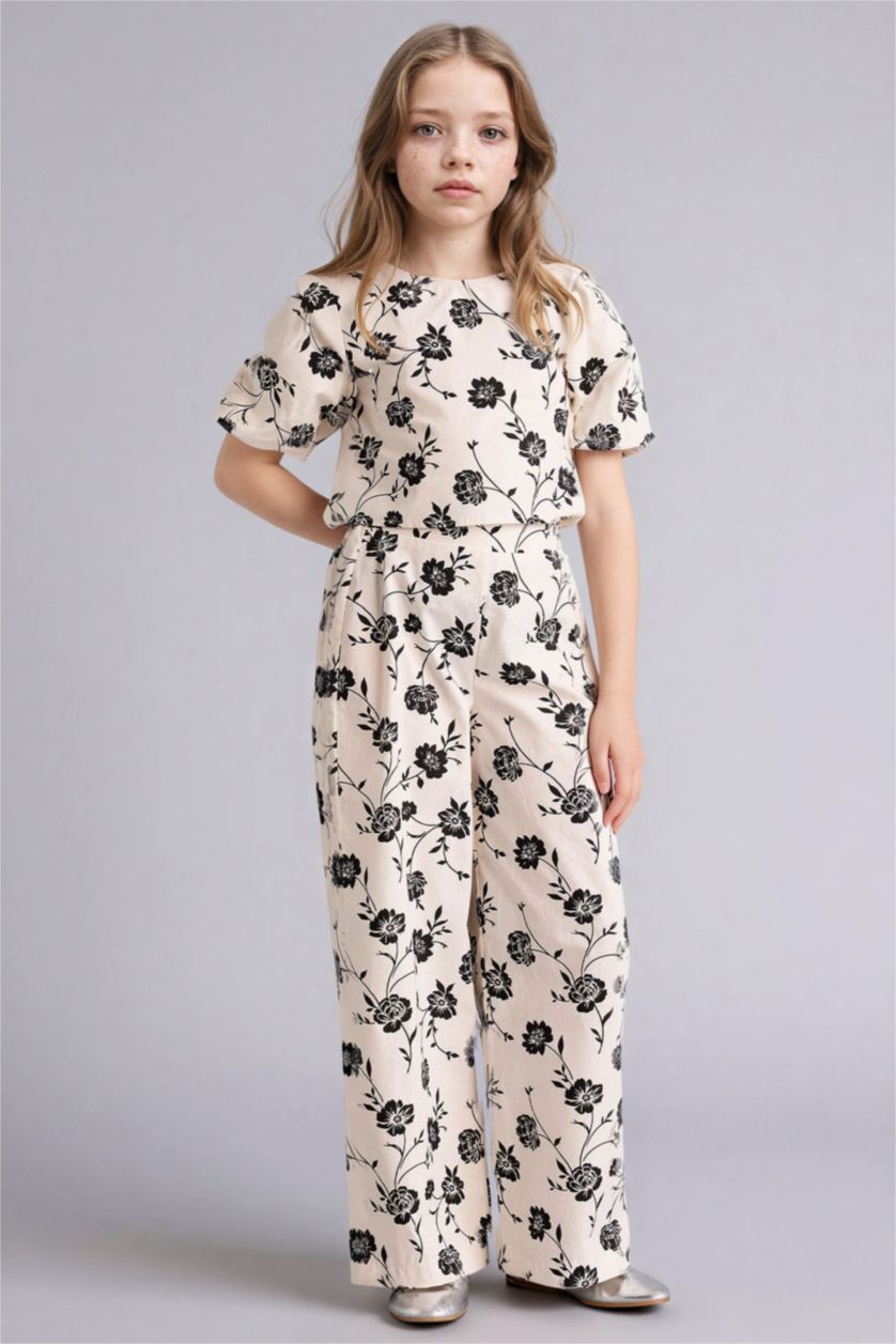 Kız Çocuk - Genç Kız Beyaz Desenli Dokuma 2'li Takım Kız Çocuk