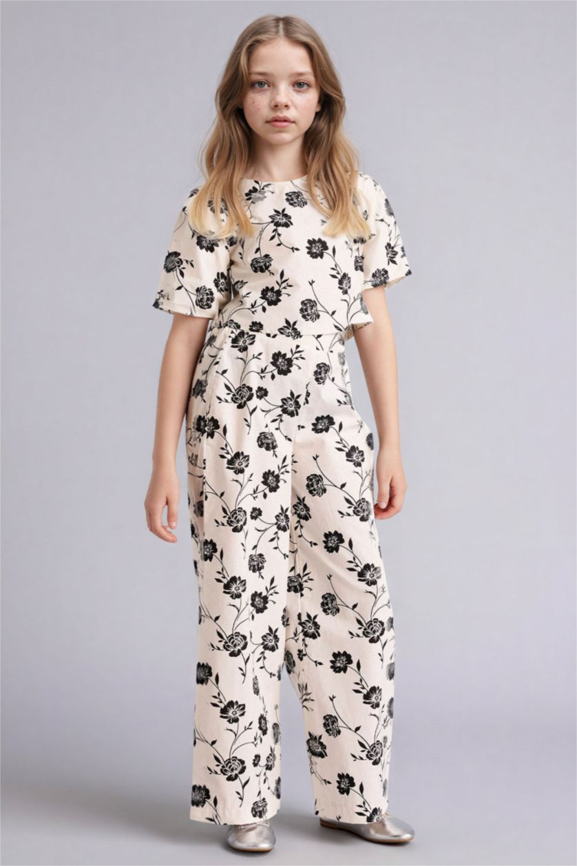 Kız Çocuk - Genç Kız Beyaz Desenli Dokuma 2'li Takım Kız Çocuk