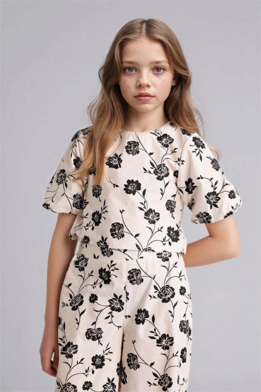 Kız Çocuk - Genç Kız Beyaz Desenli Dokuma 2'li Takım Kız Çocuk