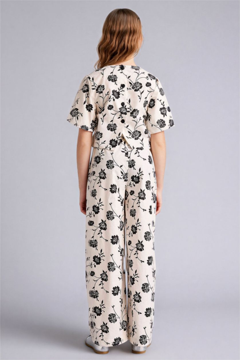 Kız Çocuk - Genç Kız Beyaz Desenli Dokuma 2'li Takım Kız Çocuk