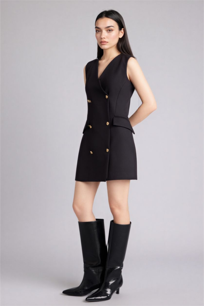 Женщины Черный Мини-платье без рукавов с вырезом халтер