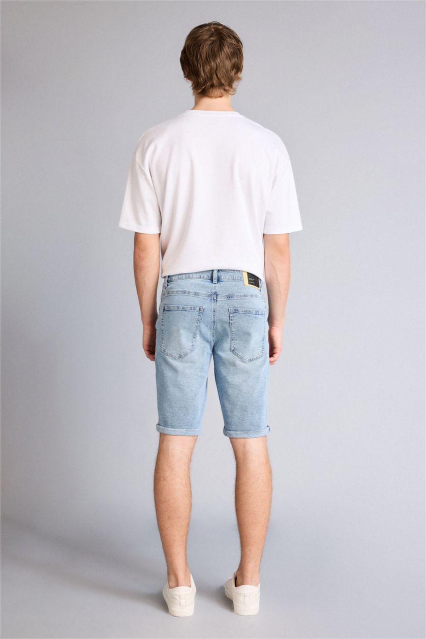 Мужчины Светло-синий Джинсовые бермуды Regular Fit