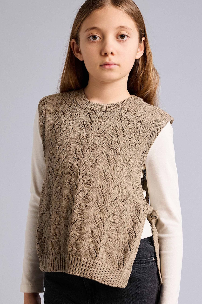 GIRLS & TEENS Light Khaki Girl Openwork Vest