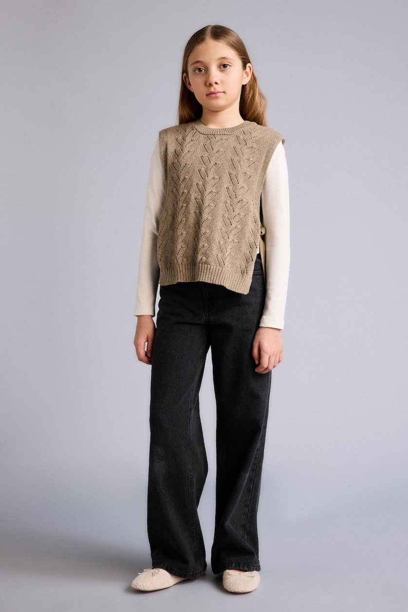 GIRLS & TEENS Light Khaki Girl Openwork Vest