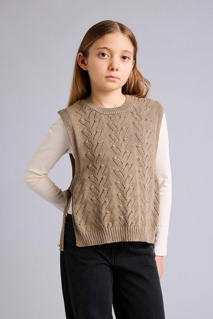 GIRLS & TEENS Light Khaki Girl Openwork Vest