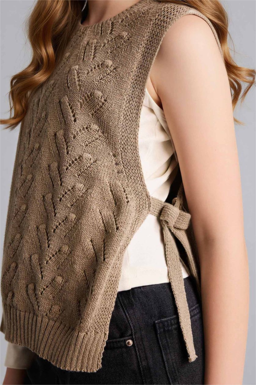 Kız Çocuk - Genç Kız Açık Haki Ajurlu Süveter Kız Çocuk