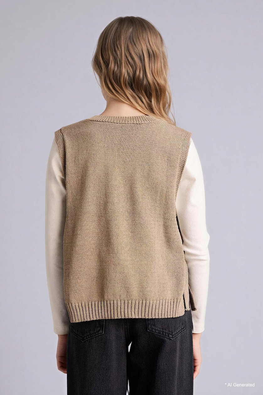 Girls & Teens Light Khaki Girl Regular Fit Sleeveless Knit Pullover