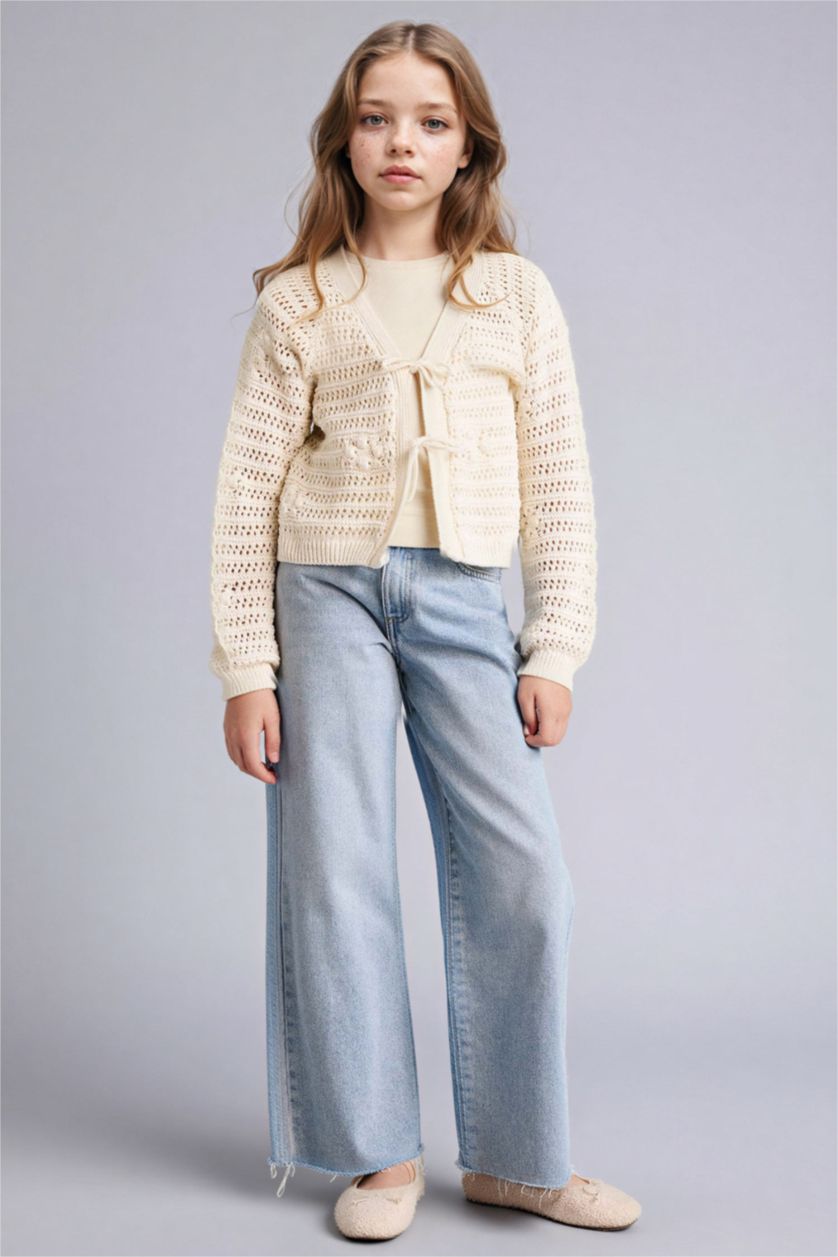 Kız Çocuk - Genç Kız Ekru Ajurlu Hırka Kız Çocuk