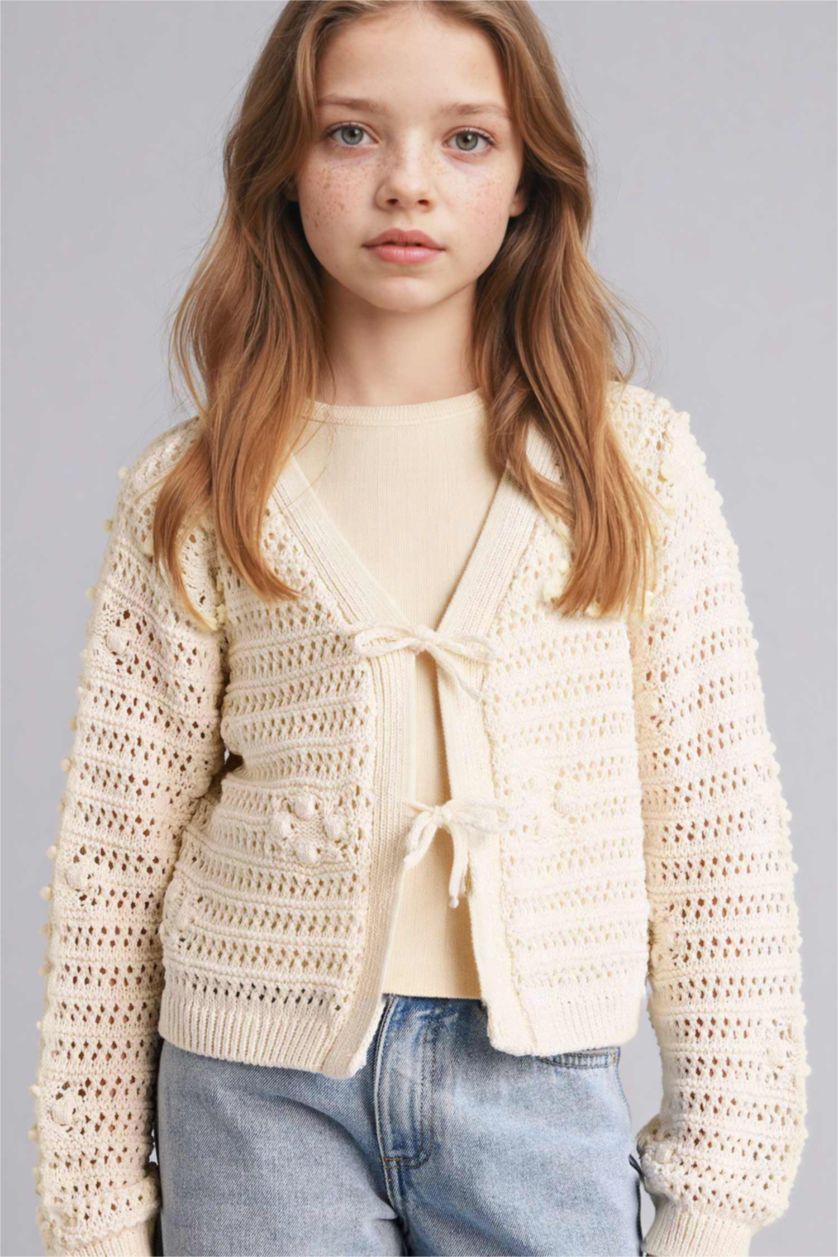 FILLES Écru Cardigan ajouré pour fille
