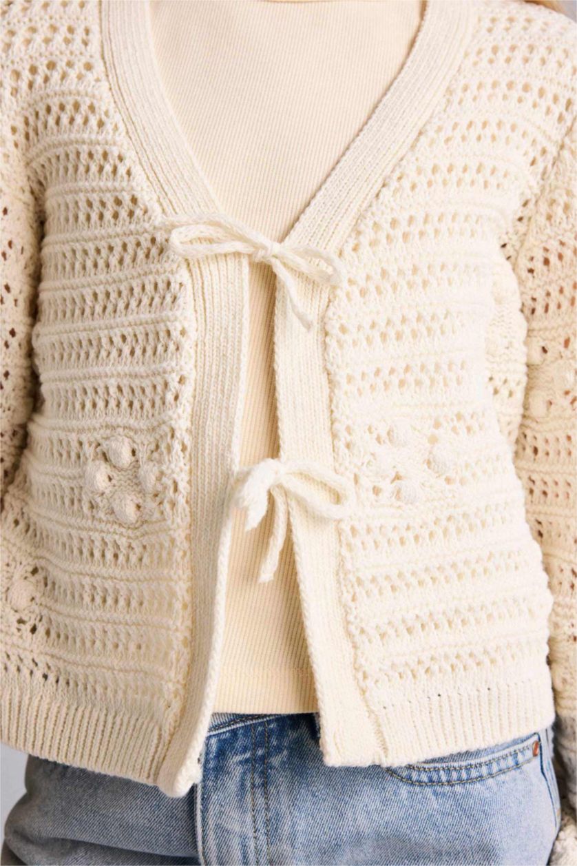 Kız Çocuk - Genç Kız Ekru Ajurlu Hırka Kız Çocuk