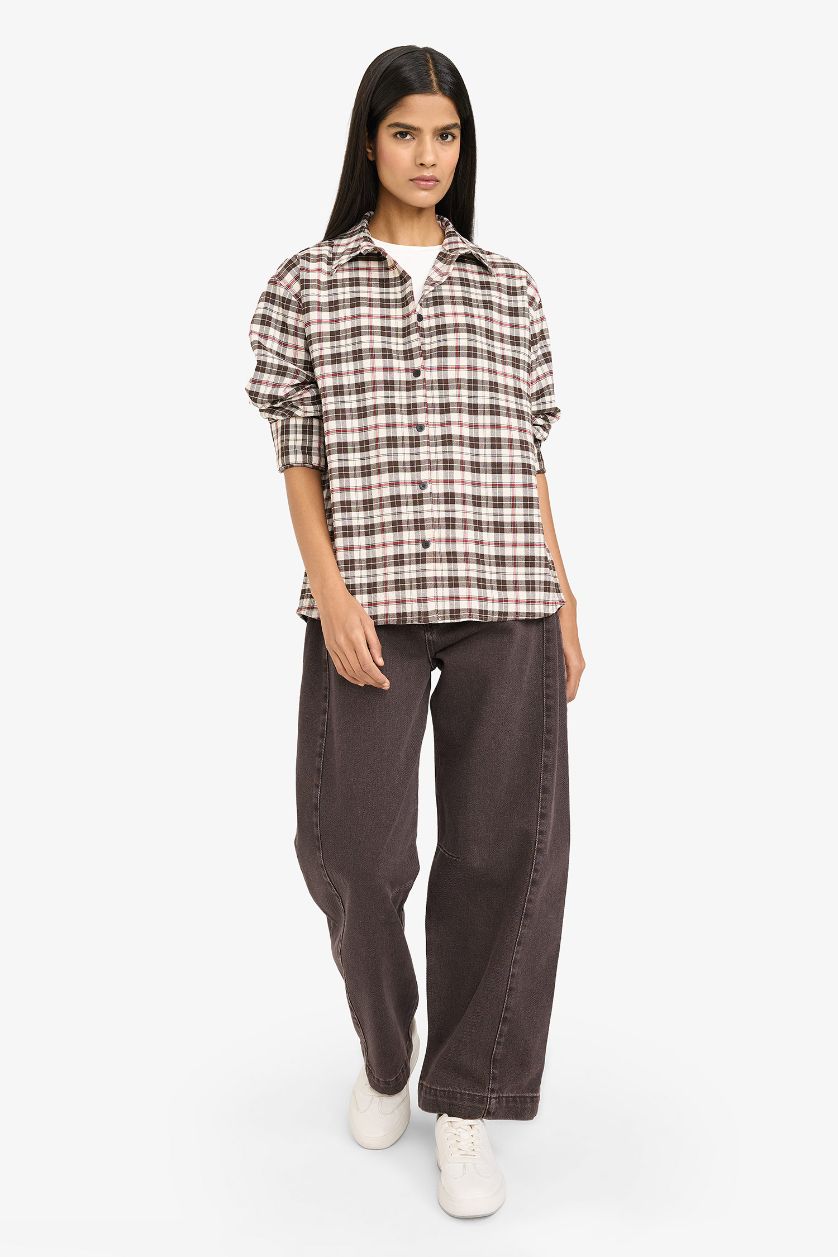 FEMME Marron Chemise oversize en flanelle à carreaux