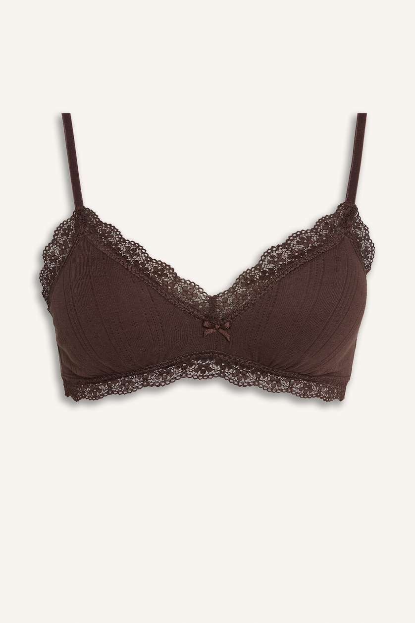 Kadın Kahve Dantel Detaylı Çıkarılabilir Kap Çıkarılabilir Pedli Balensiz Bralet