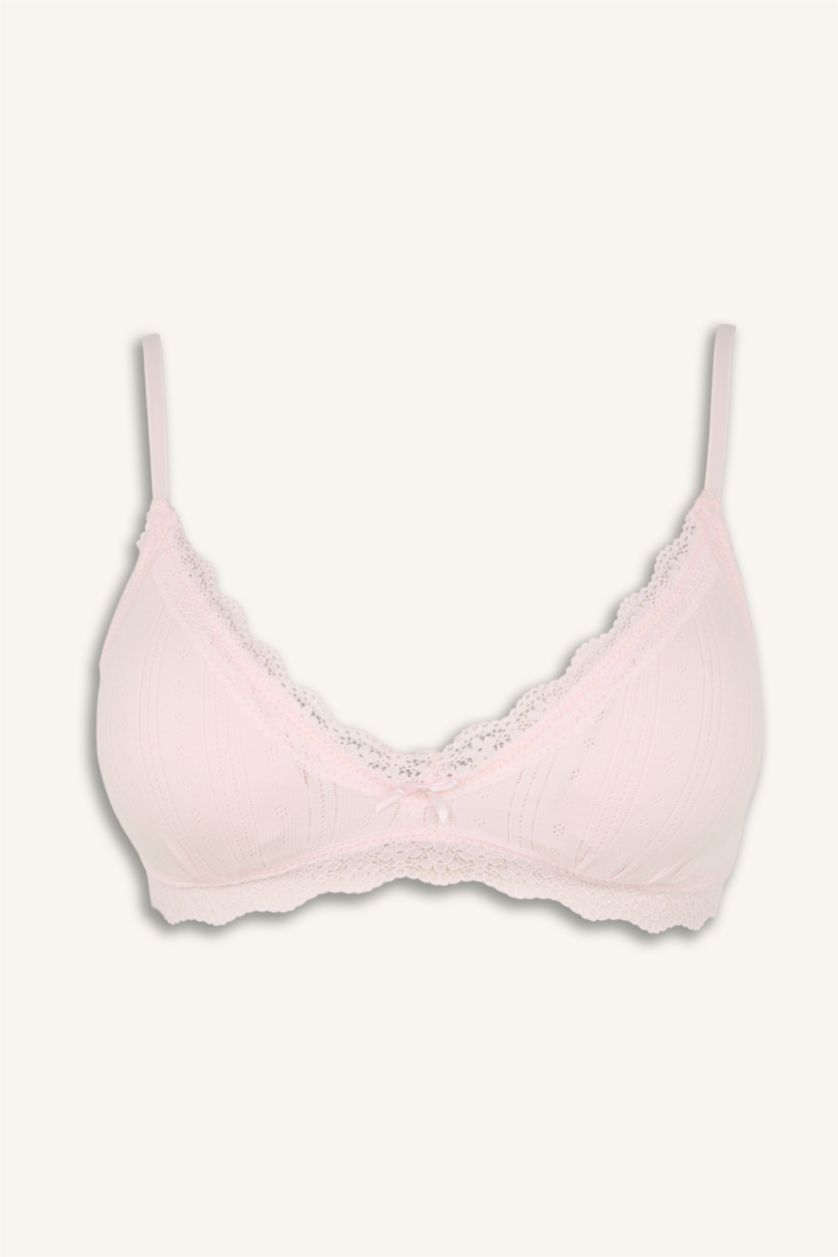 Kadın Açık Pembe Dantel Detaylı Çıkarılabilir Kap Çıkarılabilir Pedli Balensiz Bralet