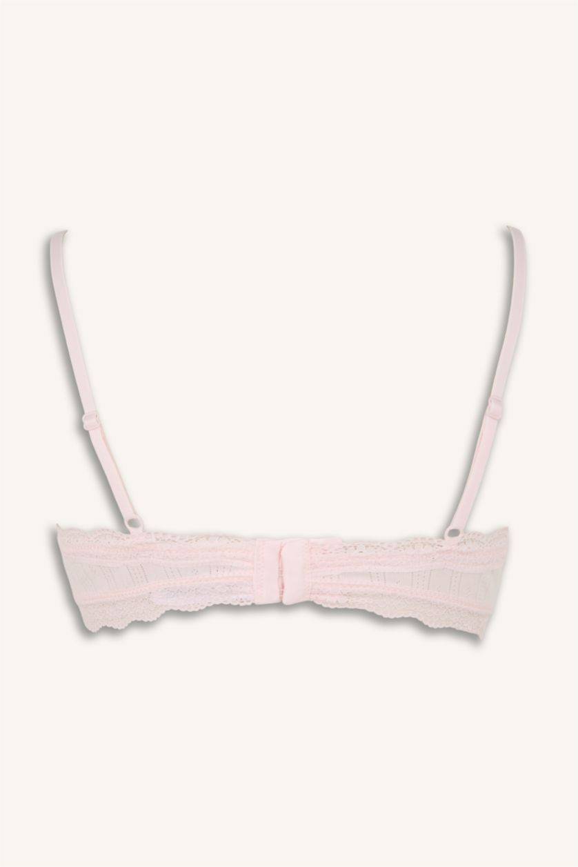 Kadın Açık Pembe Dantel Detaylı Çıkarılabilir Kap Çıkarılabilir Pedli Balensiz Bralet