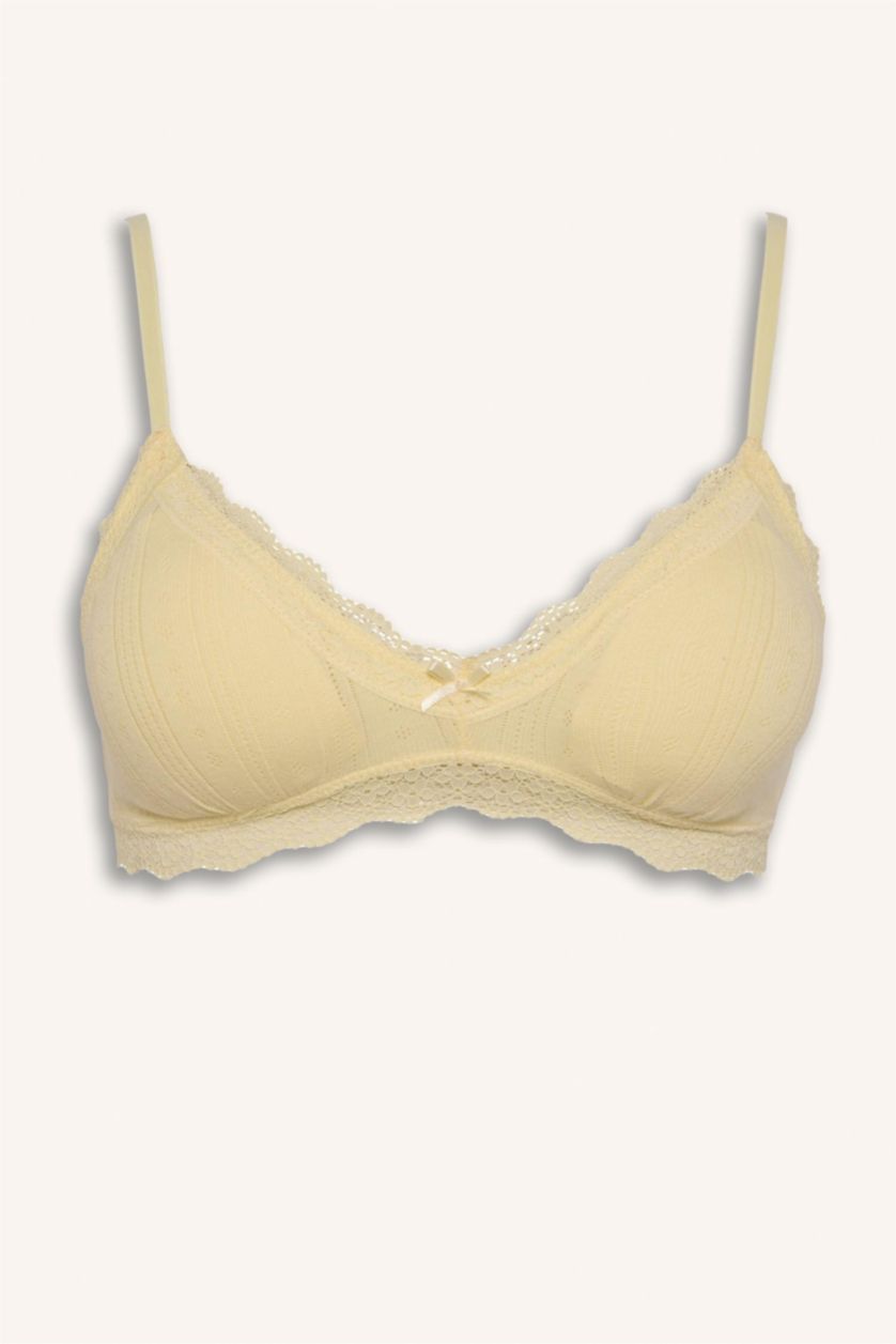 Kadın Açık Sarı Dantel Detaylı Çıkarılabilir Kap Çıkarılabilir Pedli Balensiz Bralet