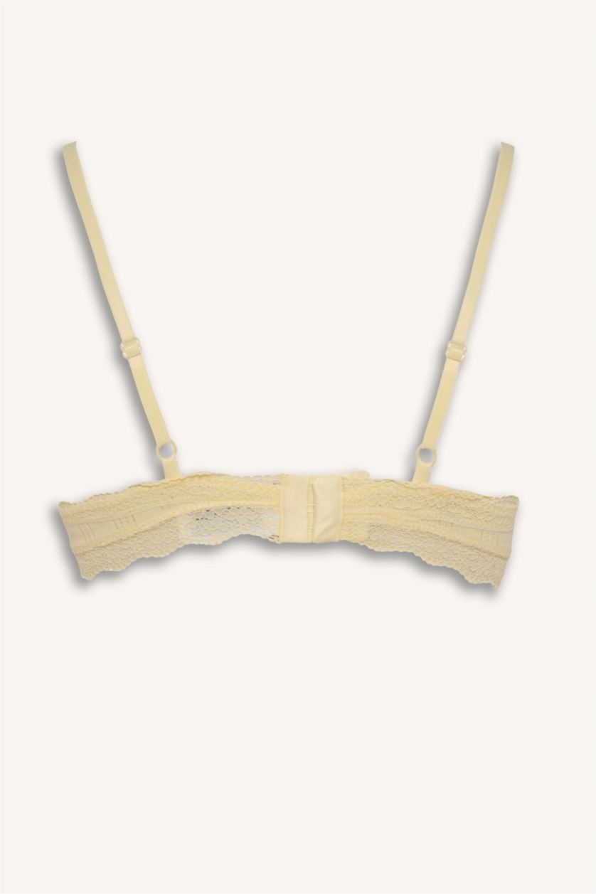Kadın Açık Sarı Dantel Detaylı Çıkarılabilir Kap Çıkarılabilir Pedli Balensiz Bralet