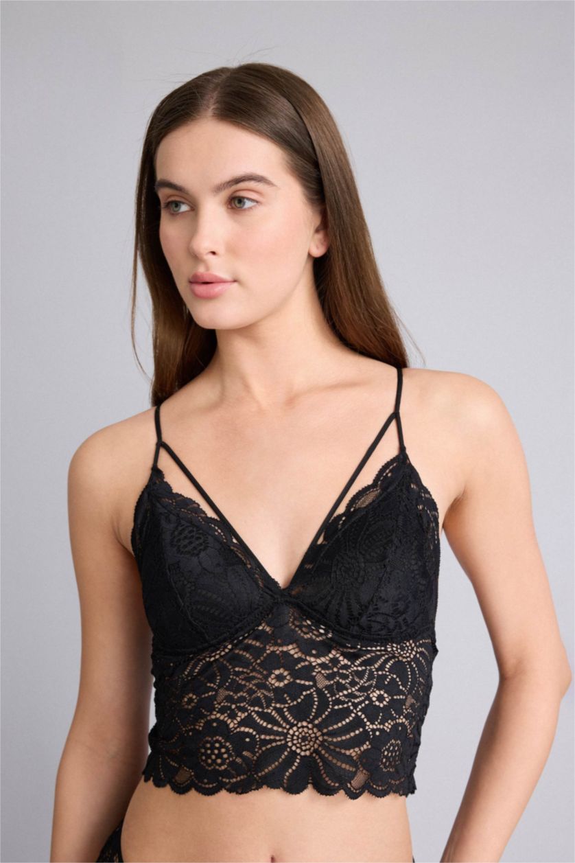 FEMME Noir Bralette en dentelle rembourée sans armatures