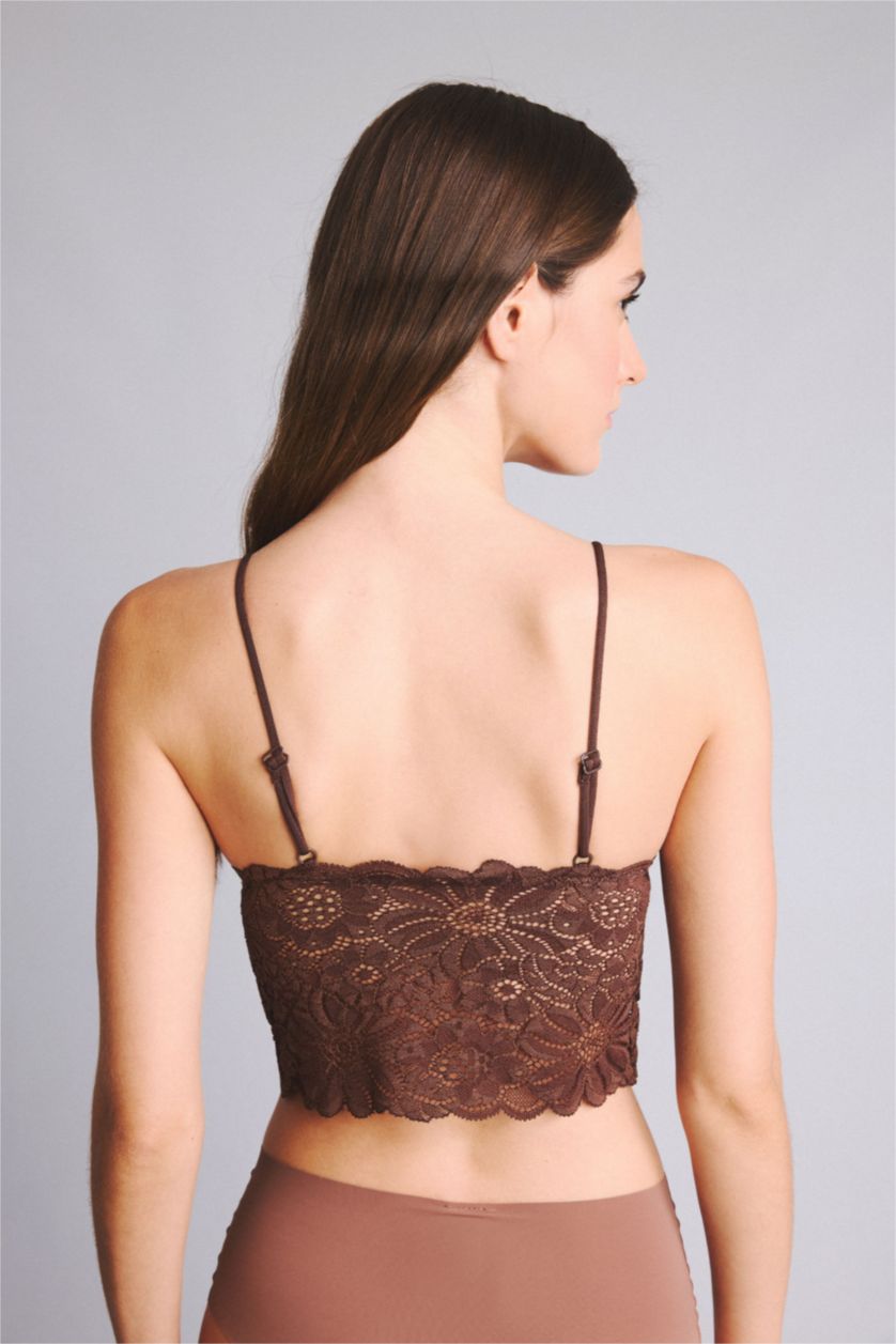 WOMAN Brown Padded Wire-Free Lace Bralette